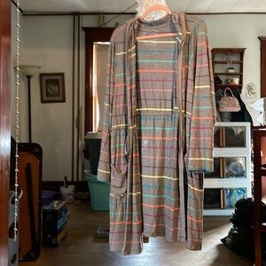 Torrid size 6 (30W) gray striped lightweight hooded cardigan - tie front